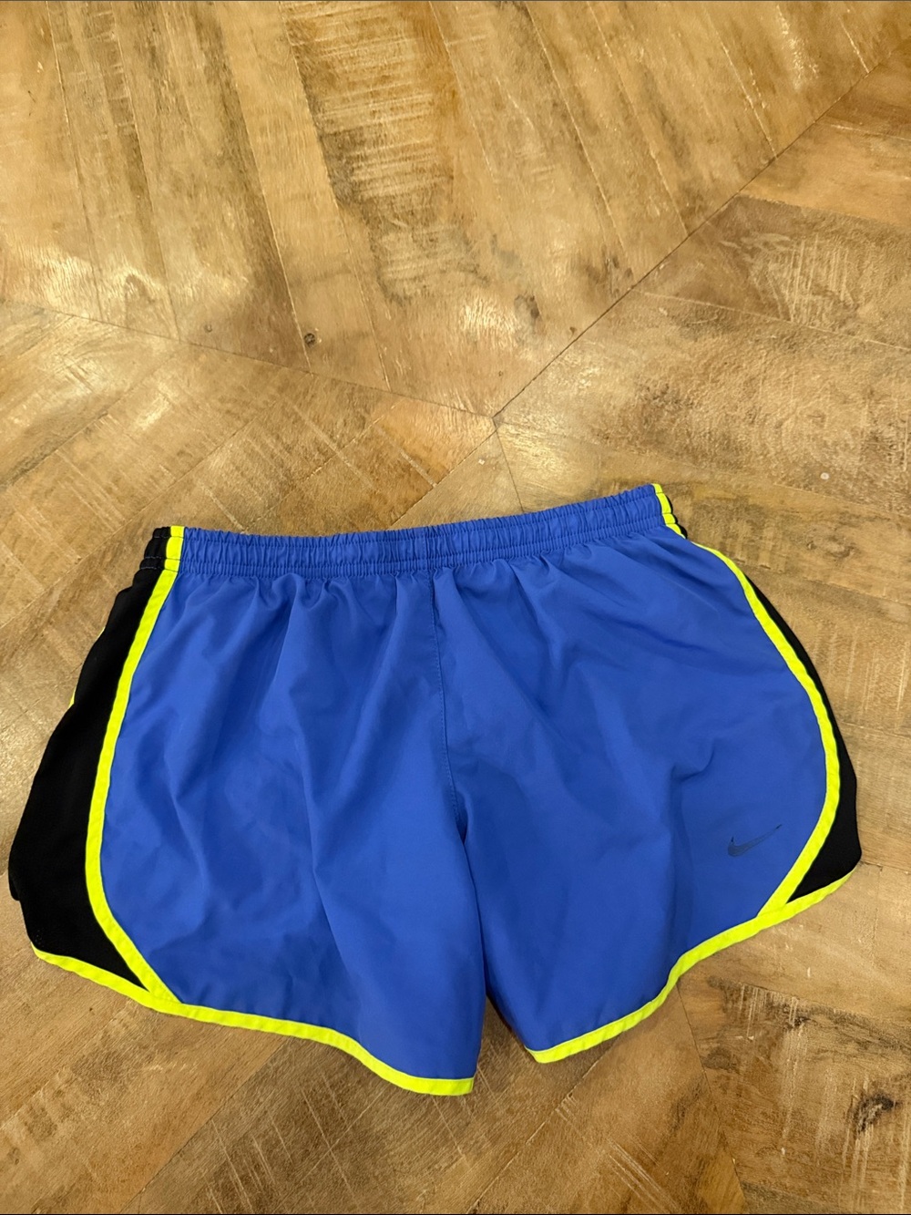 Nike Blue Athletic Shorts with Neon Yellow Trim